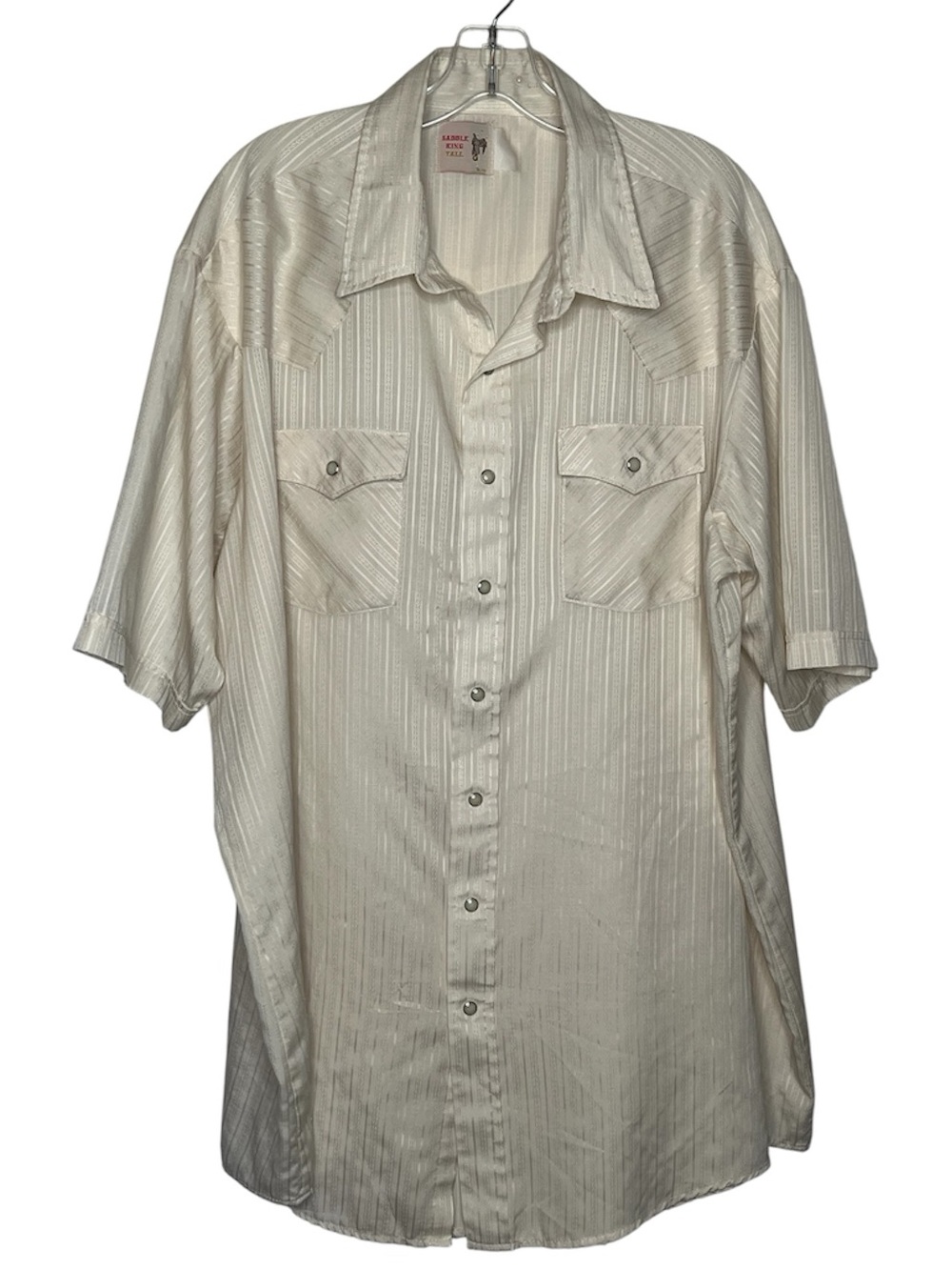 Vintage Saddle King 44 Tall Pearl Snap Classic Short Sleeve Western Shirt  Cream